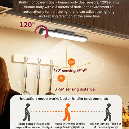 LED-Nachtlichter mit Bewegungsmelder, wiederaufladbar, magnetische Leselampe, 120° drehbar, dimmbar, für Zimmer, Nachttisch, Küche, Heimdekoration