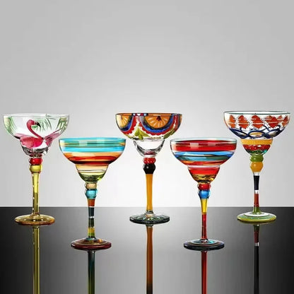 Handmade Colorful Margarita & Champagne Cocktail Glasses Set Creative Design for Home Bar Wedding Party Elegant Unique Drinkware
