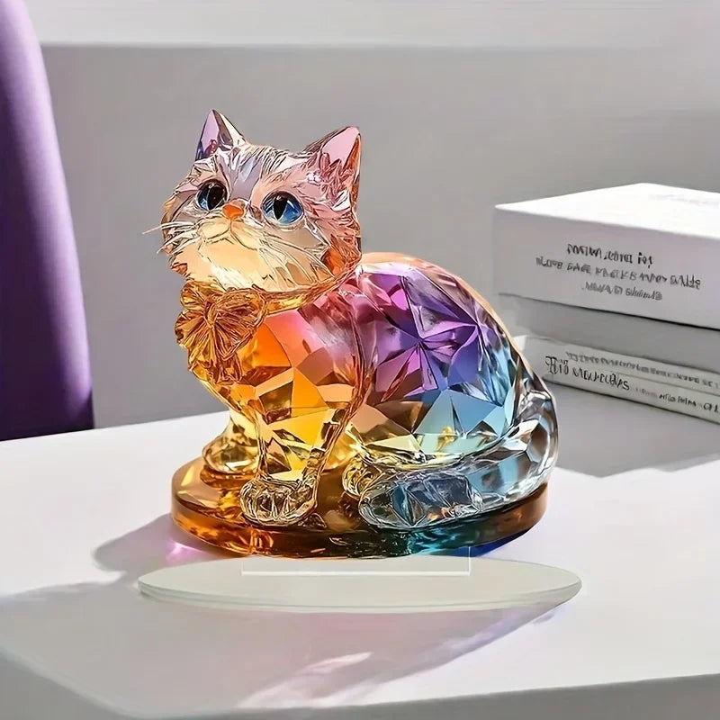 Hanging Decorations Crystal Kitten Acrylic Sculpture/Tabletop Cat Statue for Home Windows and Party Decorations