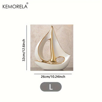 Ceramics Luxury Sailboat Sculpture Post-modern Living Room Ornaments Office Desk Accessories Decorative Boat Figurines Craft