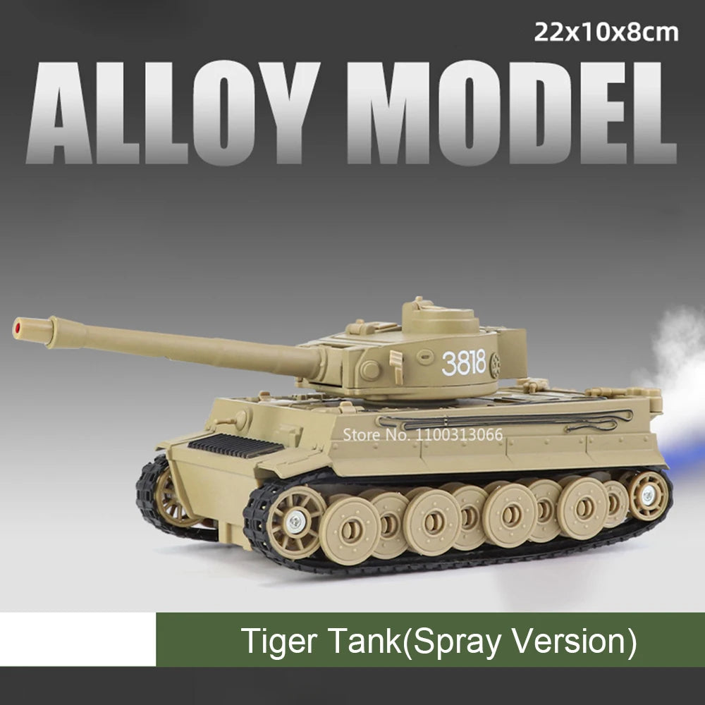 1:32 Alloy Tiger Tanks Toy Diecast Models Cars Spray Version Wheel Pull Back Light Sound Miniature T-90 Tank Kids Birthday Gifts