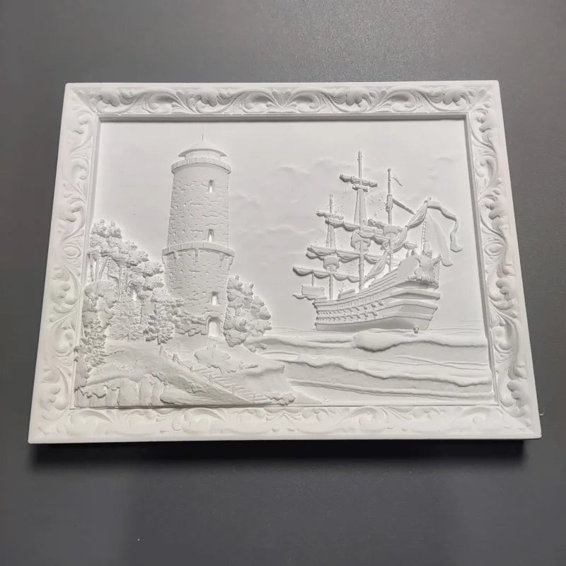 Nordic Lighthouse And Ship Retro Relief Art Ornaments Plaster Sculpture Decoration Living Room Figurines Desktop Modern Statue