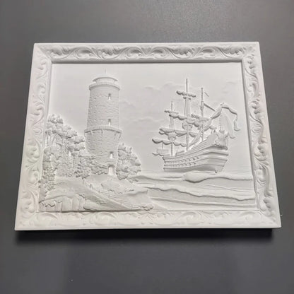 Nordic Lighthouse And Ship Retro Relief Art Ornaments Plaster Sculpture Decoration Living Room Figurines Desktop Modern Statue