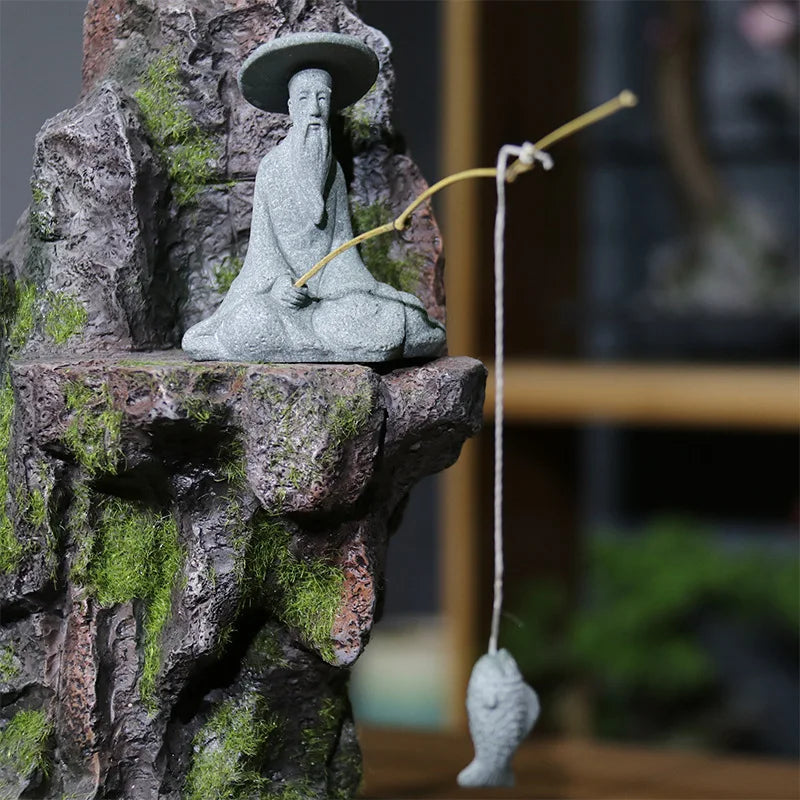 Miniature Old Fisherman Play Chess Sand Stones Figurine Aquarium Ornaments Fairy Garden Bonsai Rockery Lanscape Room Decoration