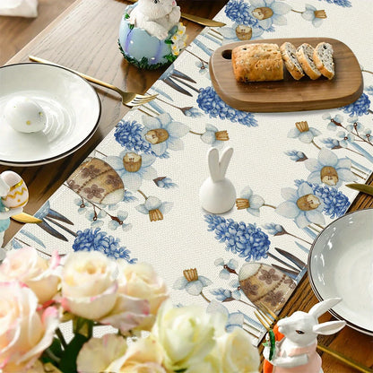 Easter Blue Eggs Flowers Linen Table Runner Easter Decorations Spring Floral Botanical Table Runners Dresser Scarf Table Decor