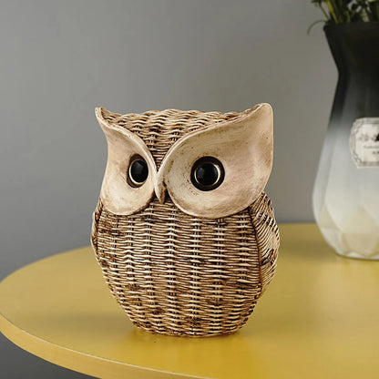 Resin Statues For Home Decor Animal Sculpture For Decoration Table Desk Ornaments Living Room Interior Figurine Vine Weaved Owl