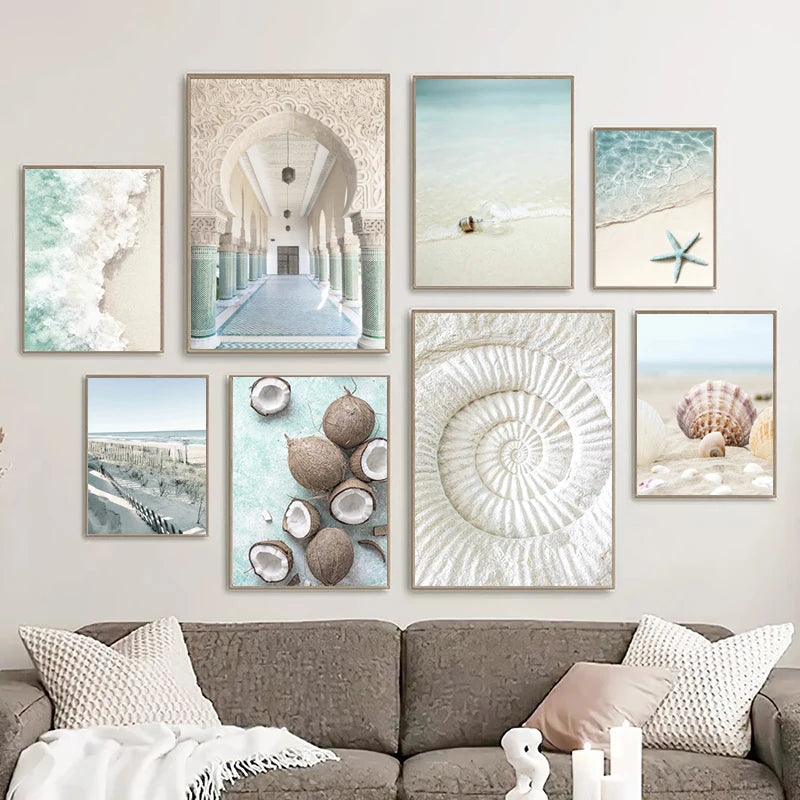 Fresh Summer Tropical Ocean Beach Shell Wall Art Canvas Painting Posters and Prints Aesthetic Pictures for Living Room Decor