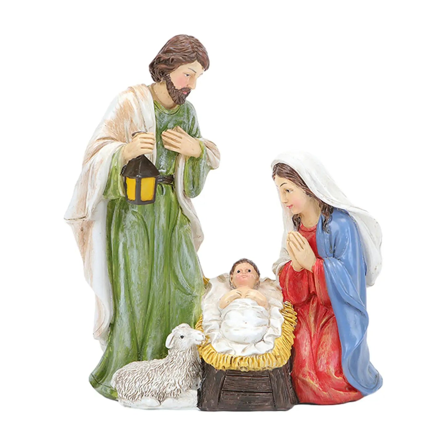 Weihnachtsfiguren-Dekorationen aus Kunstharz, Krippen-Szenen-Set, religiöse christliche Sammlerfiguren, Weihnachts-Desktop-Dekoration