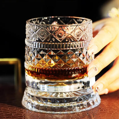 European Crystal Wine Decanter with Rotating Star Design - Whiskey & Beer Glass Set, Modern Home Bar Accessories Gift