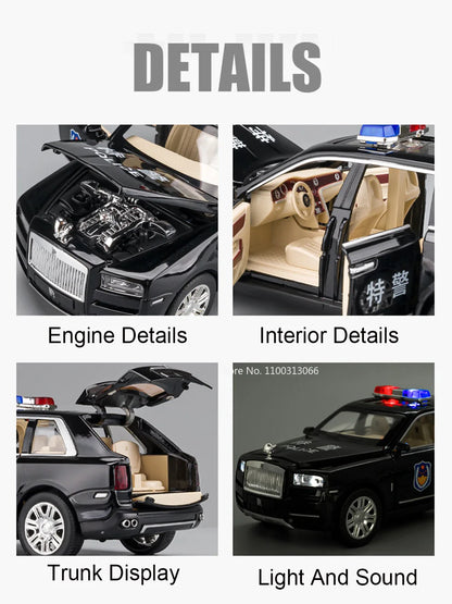 1:24 Scale Rolls-Royce Cullinan Police Cars Models Toys With Light Sound Wheel Pull Back Off-road Vehicles Boys Festival Gifts