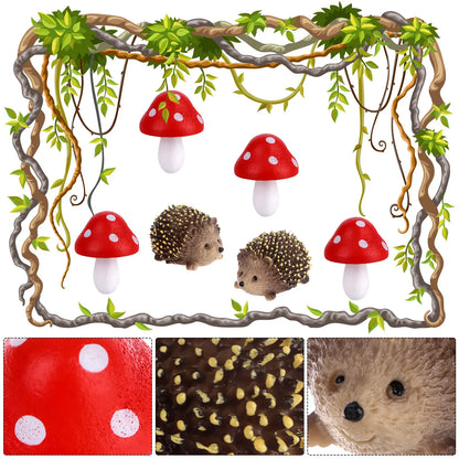 3/5/8PCS Resin Hedgehogs & Mushroom Miniature Fairy Outdoor Animals Figurines for Plant Pots Bonsai Craft Decor Garden Supplies