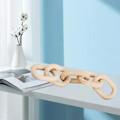 Wooden Chain Link Bohemian Art Hand Carved Modern Ornament Crafts for Farmhouse Bedroom Coffee Rustic Decoration