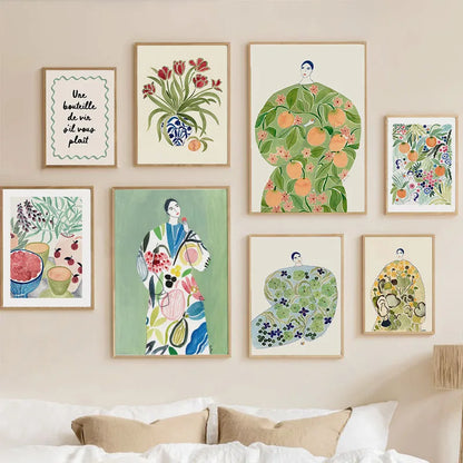 Abstract Girl Hand Fruit Flower Leaf Vase Wall Art Canvas Painting Nordic Posters And Prints Wall Pictures For Living Room Decor