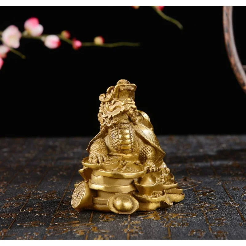 BRASSTAR Brass Feng Shui Dragon Turtles Mother and Child Statue Office Home Decor Attract Wealth Fortune Luck Business Gifts