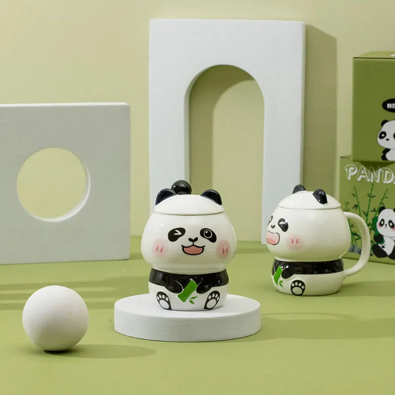400ml Cartoon Panda Mug Ceramic Coffee Mug With Lid & Spoon For Gift Creative Home Mugs Water Cup