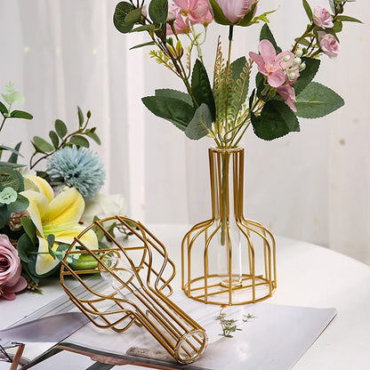 Vase hydroponique doré nordique, décorations pour la maison, Pot de fleurs séchées en verre moderne, ornement, petits Vases, décoration de salle, accessoires d'intérieur