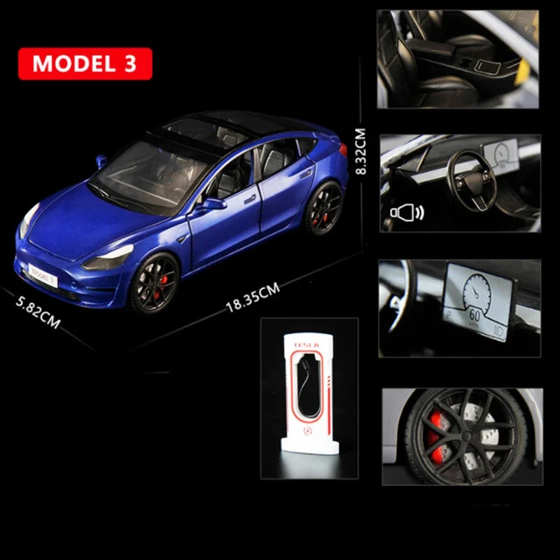 1:24 Model 3 Car Toys  Alloy Diecasts Metal Vehicles Car Model With Sound Light Vehicle Toys For Children Gifts Collection