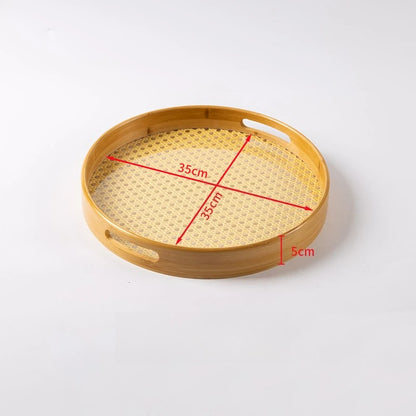 Rattan Bamboo Serving Tray with Handles Decorative Food Serving Trays Basket Serving Tray for Ottoman Coffee Table Kitchen Couch