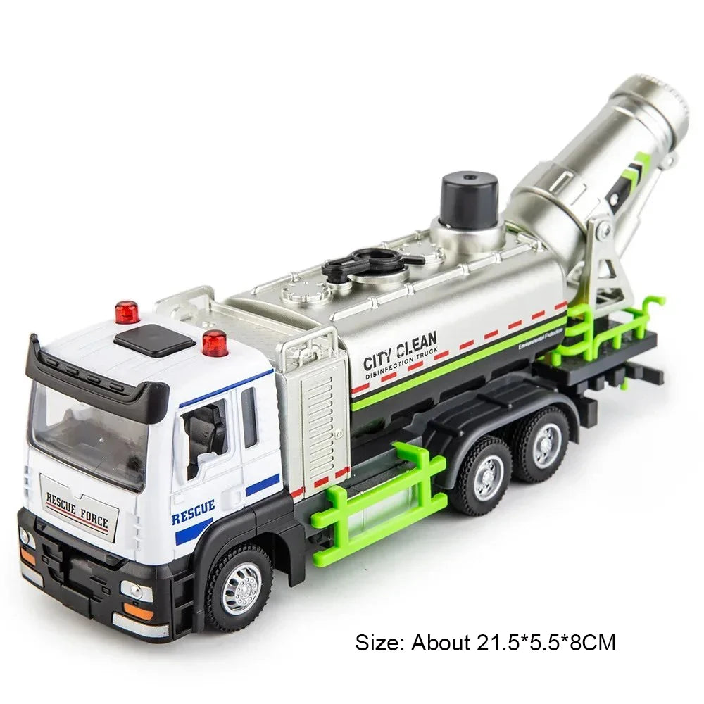 1:32 Urban Sweeping Trucks Toys Models Cars Doors Opened Pull Back Anti Haze Truck Miniature Sanitation Vehicles for Child Gifts