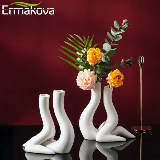 ERMAKOVA Ceramic Abstract Human Vase Flower Arrangement Dried Container Desktop Potted New Room Ornaments Home Decor Accessorie