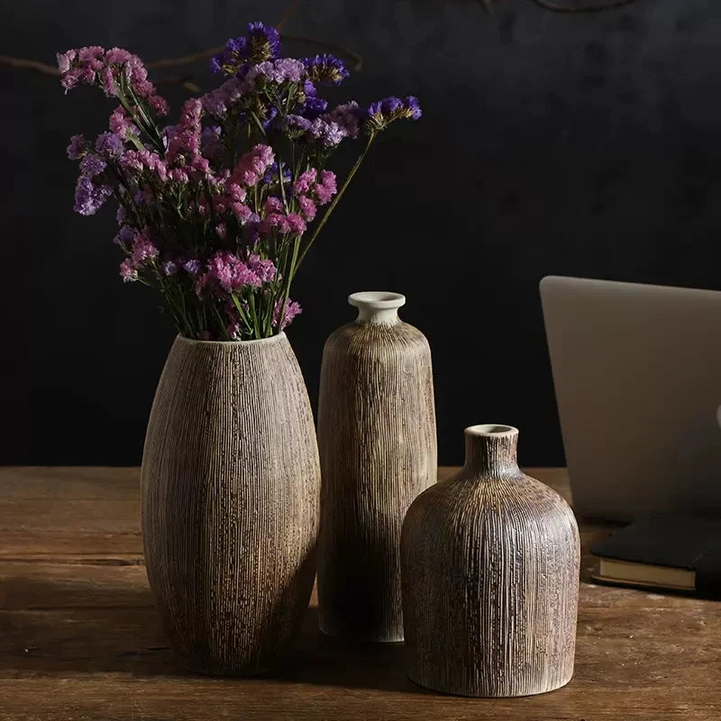 Vase en céramique petit vase vintage arrangements de fleurs séchées ornements décoratifs salon chinois pot de poterie brute hydroponique