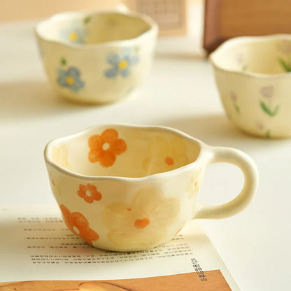 Keramik Tassen Kaffee Tassen Hand Pinched Unregelmäßige Blume Milch Tee Tasse Ins Koreanische Stil Haferflocken Frühstück Becher Drink Küche
