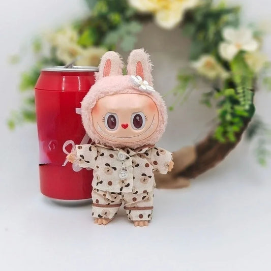 Labubu Silk Spotted Pajamas - Luxe Sleepwear Outfit for 17cm Labubu Doll with Soft Polka Dot Design toys cute blind box