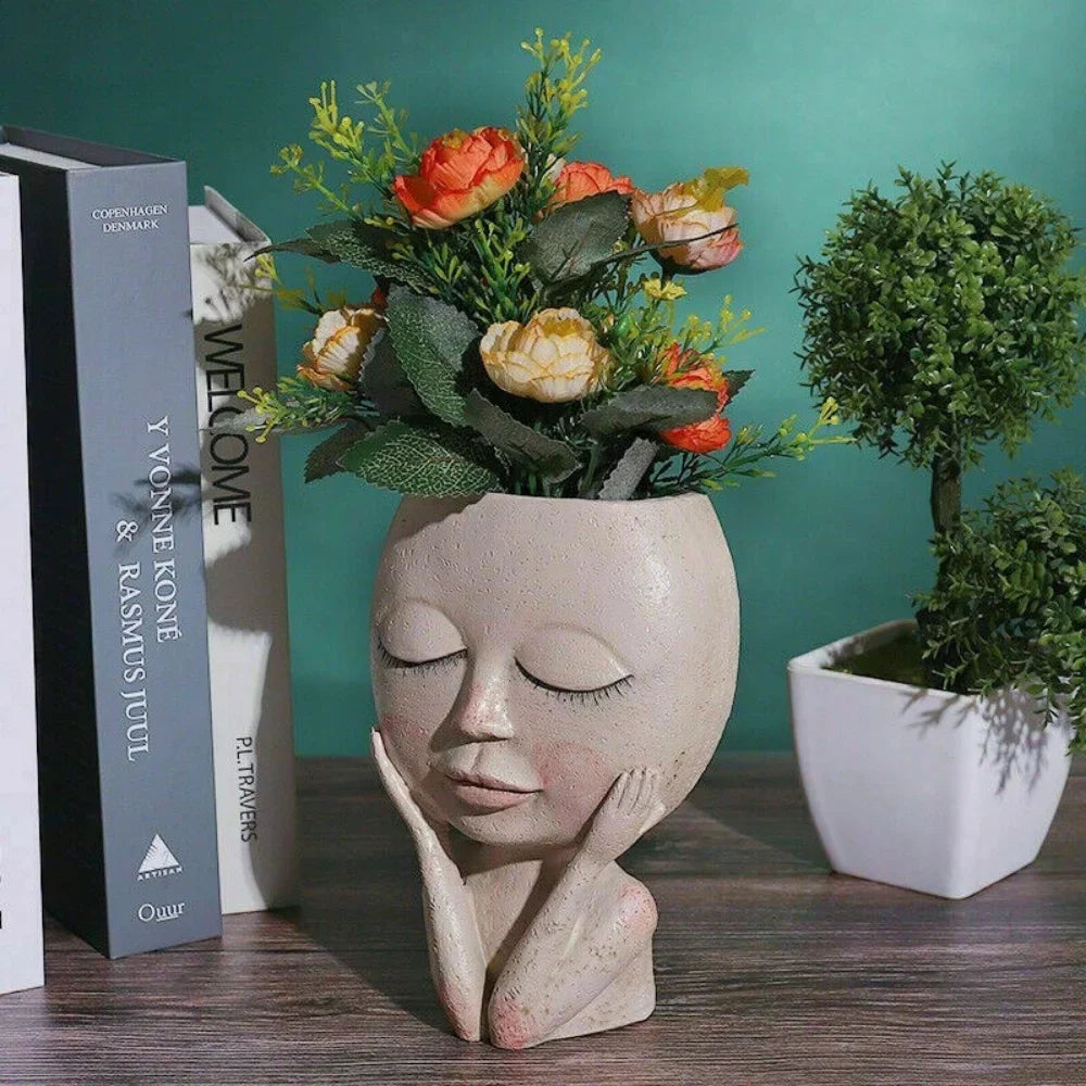 Pot de fleur succulente pour petite fille, statue de jardin à caractère Simple, décoration de jardinage en plein air, ornement de cour