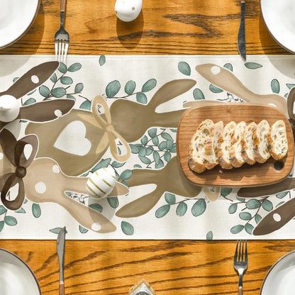 Happy Easter Eucalyptus Dot Bunny Rabbit Linen Table Runner Party Decor Seasonal Spring Kitchen Dining Table Runners Table Decor