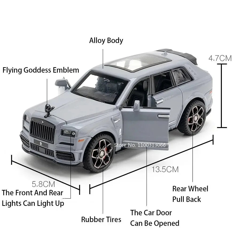 1:36 911 Carrera 1974 Rolls-Royce Cullinan Toy Cars Models Alloy Diecast Rubber Tires Pull Back Miniature Vehicle for Boys Gifts