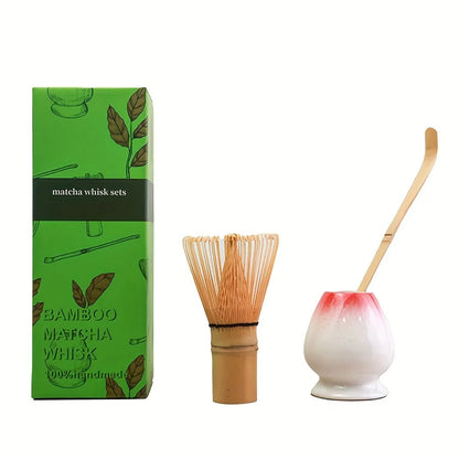 3pcs/set Matcha Set Bamboo Whisk Tea spoon Ceramic fittings Matcha Whisk (Chasen) Tea Spoon And Scoop (Chashaku) Tea-making Tool