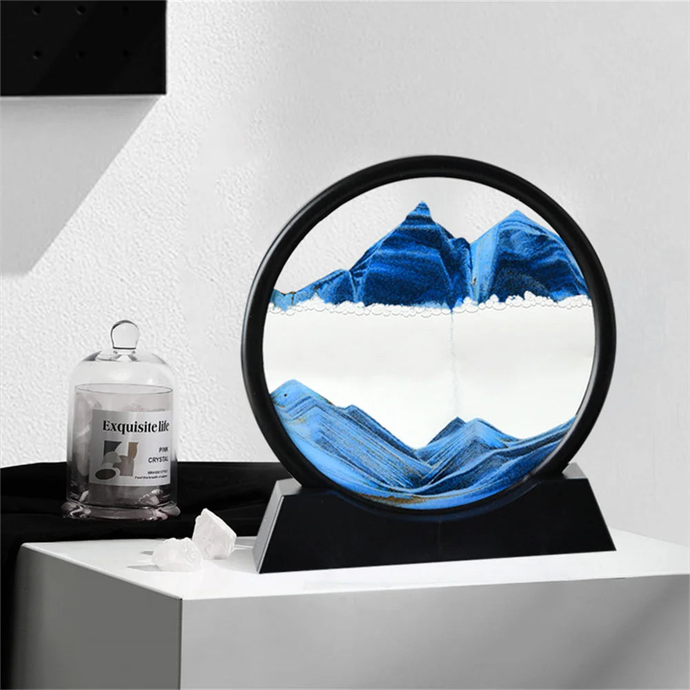 Creative 3D Round Moving Sand Art Frame Natural Landscape Home Decoration Hourglass Ornament Living Room Bedroom Desktop Decor