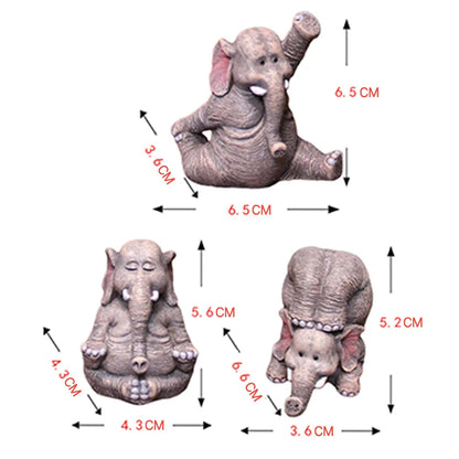 3Pc Yoga Elephant Statue Creative Craft Garden Microlandscape Elephant Decorations Tabletop Statue for Living Room Bedroom Decor