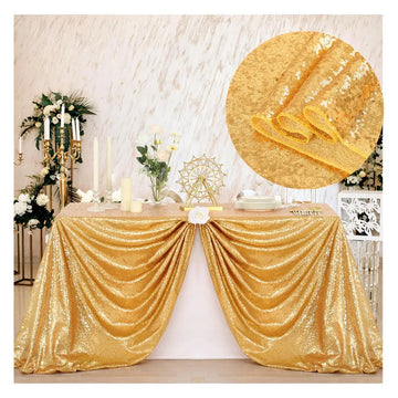 Gold Sequin Tablecloth 108x50 Inch-Rectangle Table Cover Overlay for Wedding Baby Birthday Cake Table Holiday Banquet Decoration