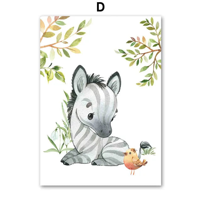 Lion Elephant Giraffe Monkey Zebra Nursery Wall Art Canvas Painting Jungle Animal Posters Prints Pictures Baby Kids Room Decor