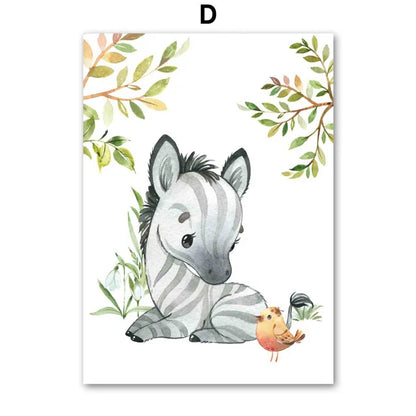 Lion Elephant Giraffe Monkey Zebra Nursery Wall Art Canvas Painting Jungle Animal Posters Prints Pictures Baby Kids Room Decor