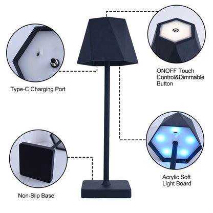 Cordless Table Lamp USB Rechargeable LED Smart Dimmable Touch Portable Vintage Restaurant Bedroom Bars Desktop Decoration Lamp