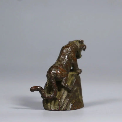 Antique Bronze Collection,  Tiger Ornaments, Small Tea Pet, Tiger Roaring on the Mountain and River, Study Desk Decoration
