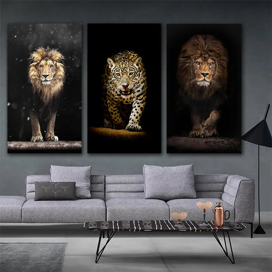 Affiche murale moderne et créative avec Lion noir et or, peinture à l'huile sur toile et impression, décoration de salon et de chambre à coucher, cadeaux