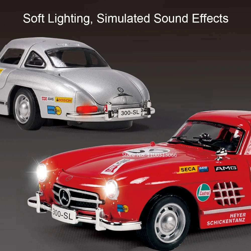 1:32 Alloy Diecast 300SL Toys Models Cars with Light Music Miniature Vintage Car Doors Opened Vehicles for Child Adult Gifts