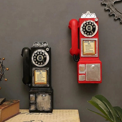 Vintage Telephone Model Retro Dial Pay Phone Miniature Wall Hanging Ornaments Living Room Home Decoration Gifts Crafts for Bar