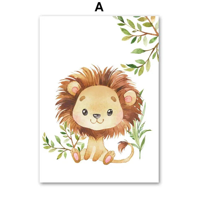 Lion Elephant Giraffe Monkey Zebra Nursery Wall Art Canvas Painting Jungle Animal Posters Prints Pictures Baby Kids Room Decor