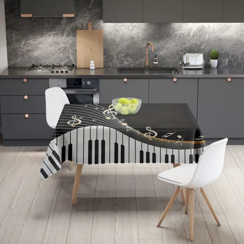 Piano Keyboard Theme Rectangle Tablecloths Holiday Birthday Party Decor Reusable Waterproof Table Cloths Dining Romm Table Decor