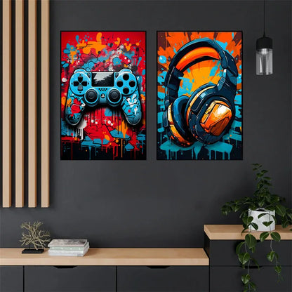 Colorful Game Controller Canvas Painting Graffiti Gaming Poster Gamepad Print Picture for Boys Gamer Bedroom Wall Art Home Decor