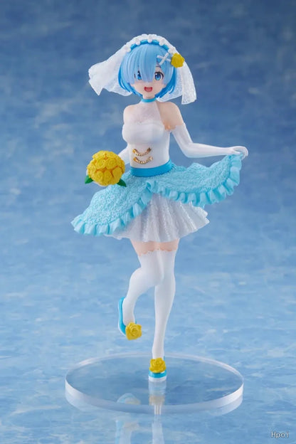 19.5CM Anime Rem Bride Figure Anime Figure RE: Zero-Starting Life in Another World Ram Blue Wedding Model Toy Figure Collection
