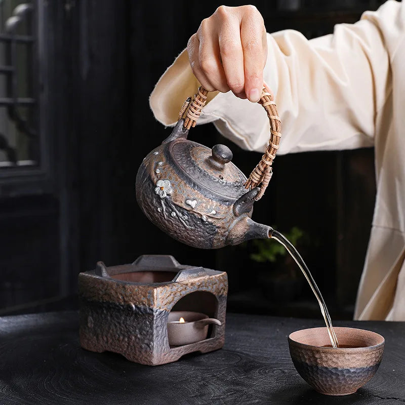 Gold plated glazed beam pot side pot, hot tea cooking stove, with open flame, candles, alcohol, creative silver plum blossom