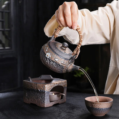 Gold plated glazed beam pot side pot, hot tea cooking stove, with open flame, candles, alcohol, creative silver plum blossom