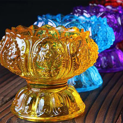 Colorful Glass Lamp Holder Buddhist High Feet Butter Lamp Alloy Flower Candlestick Tibetan Supply Buddha Table Decoration New