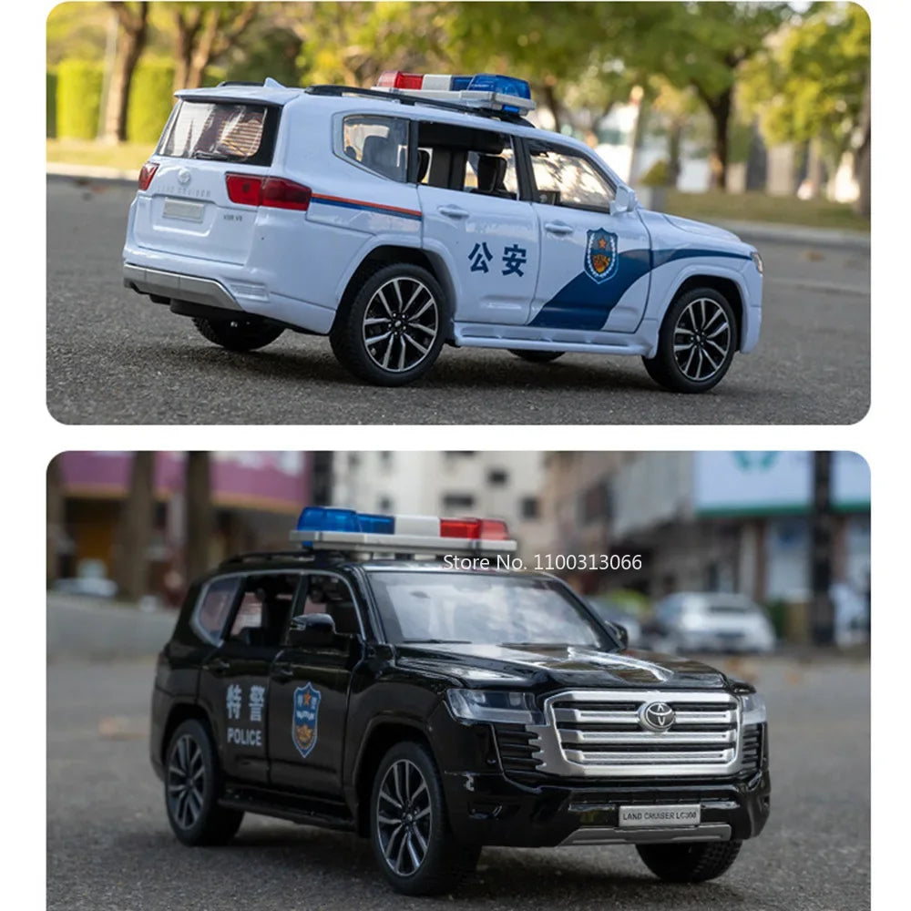1:32 LAND CRUISER LC300 Police Cars Toys Alloy Diecast Model 6 Doors Opened with Light Music Vehicles Models Boys Birthday Gifts