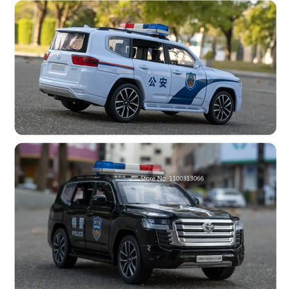 1:32 LAND CRUISER LC300 Police Cars Toys Alloy Diecast Model 6 Doors Opened with Light Music Vehicles Models Boys Birthday Gifts